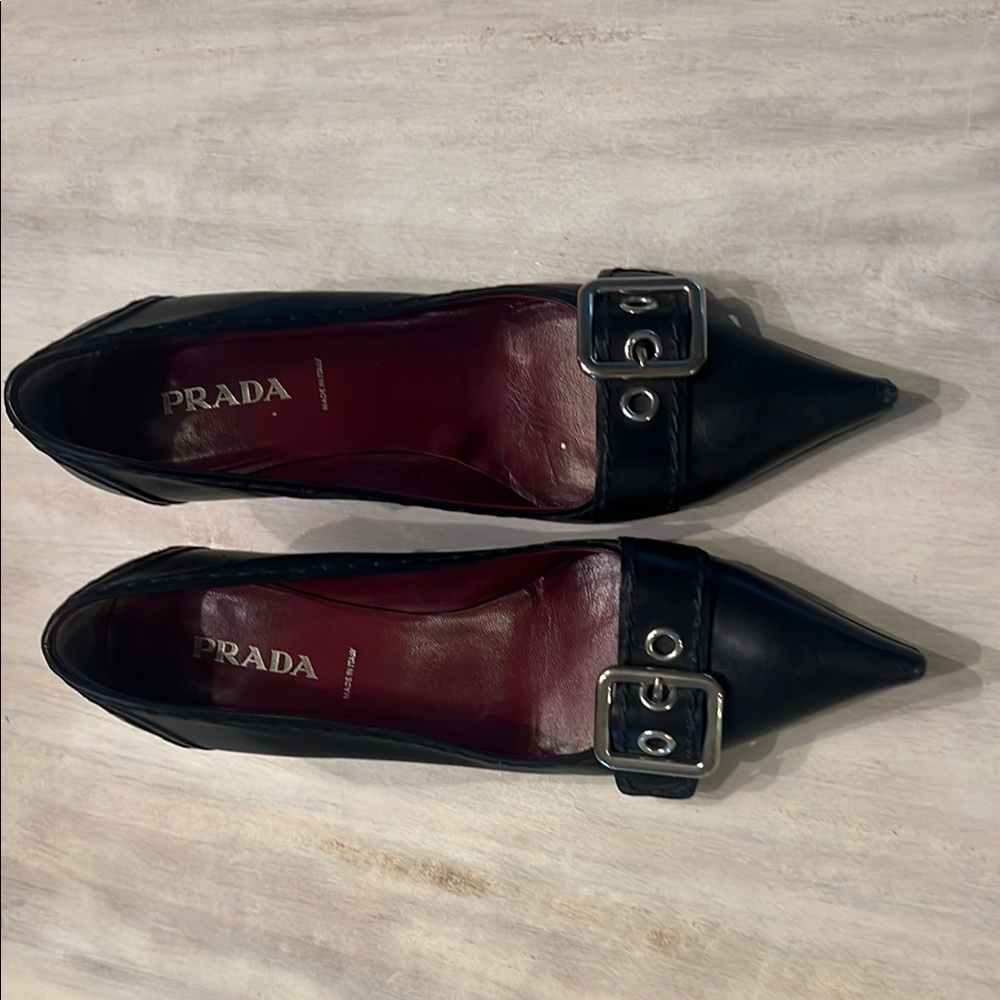 Prada Women's Black Leather Buckle Shoes